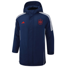 24-25 Spain Royal Blue Hooded Windbreaker Fabric Cotton Coat #G232