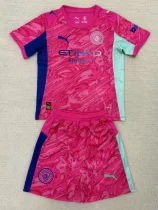 25-26 Man City Pink Goalkeeper Kids Soccer Je