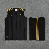 25-26 Man Utd Black Tank top and shorts suit #条纹