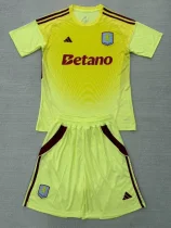 25-26 Aston Villa Yellow Goalkeeper Kids Soccer Jersey