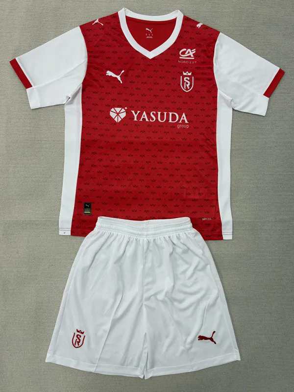 25-26 Stade Reims Home Kids Soccer Jersey