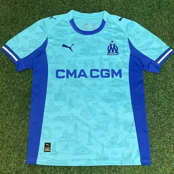 25-26 Marseille Lake blue Goalkeeper Fans Soccer Jersey