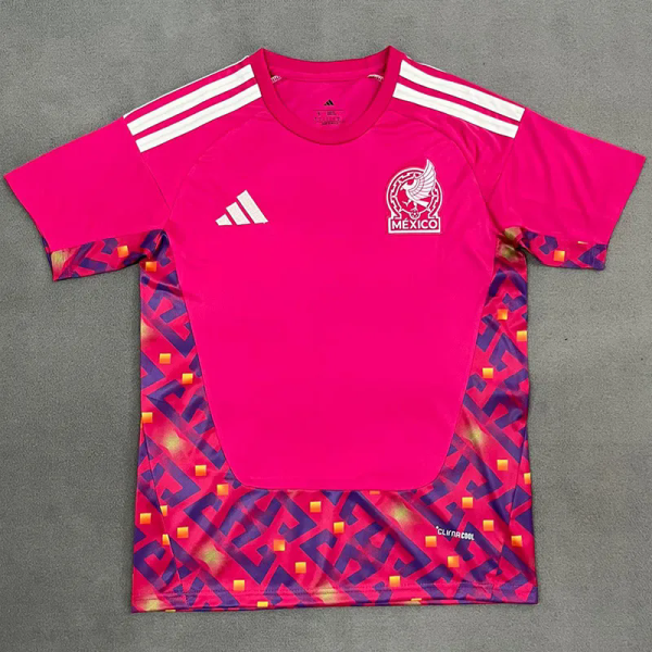 26-27 Mexico Pink Red Goalkeeper Fans Soccer Jersey