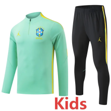 26-27 Brazil Light green Kids Half Pull Tracksuit (童装)(半拉链)