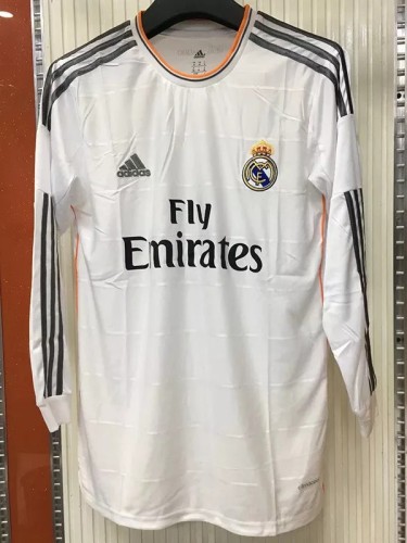 2013-2014 Real Madrid Home Long Sleeve Retro Soccer Jersey