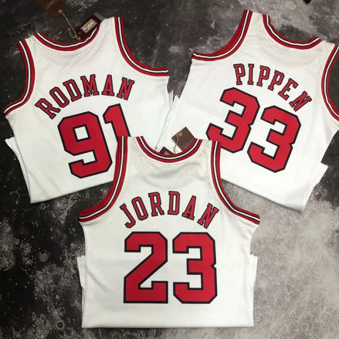 1998 BULLS RODMAN #91 White Retro Top Quality Hot Pressing NBA Jersey