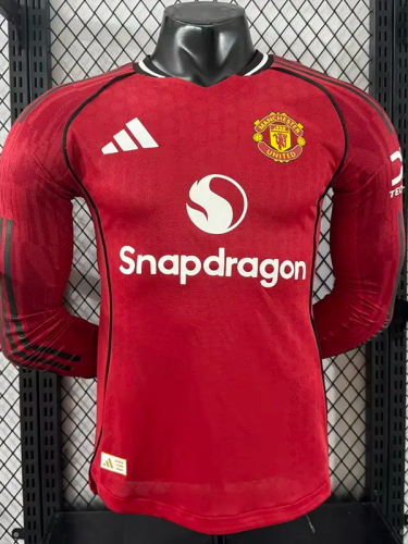 25-26 Manchester United Home Long Sleeve Player Version Soccer Jersey (长袖球员)