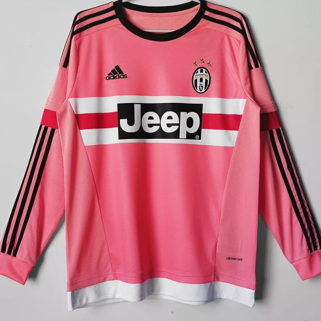 2015-2016 Juventus Away Pink Retro Long Sleeve Soccer Jersey