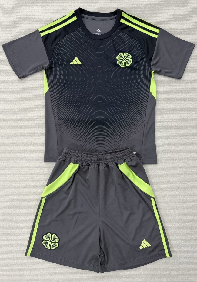 25-26 Celtic Gray Black Goalkeeper Kids Soccer Jersey 1:1 Thai Quality
