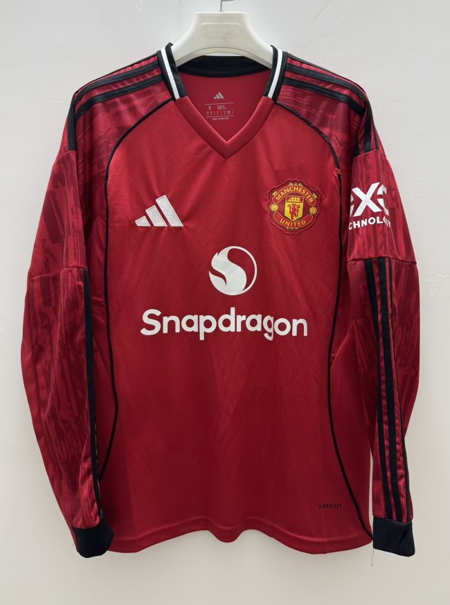 25-26 Manchester United Home Long Sleeve Fans Soccer Jersey