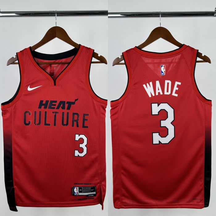 24-25 HEAT WADE #3 Red City Edition Top Quality Hot Pressing NBA Jersey (V领）