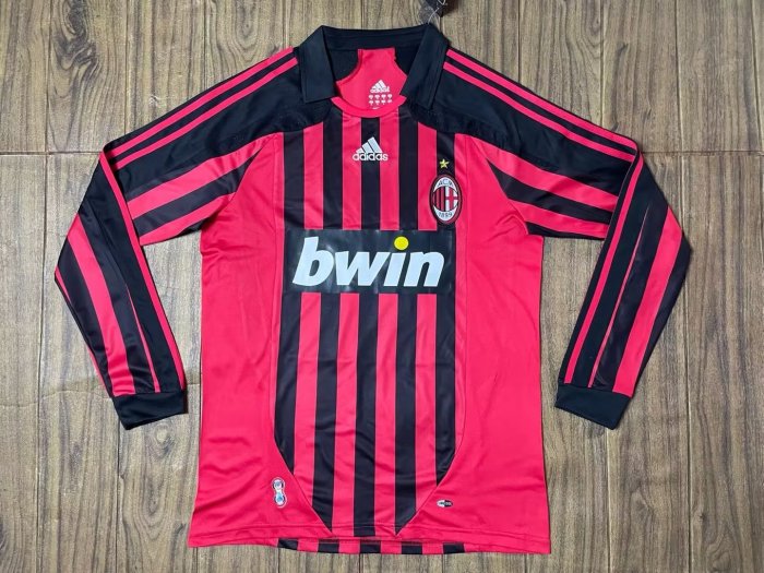 2007-2008 AC Milan Home Long sleeves Retro Soccer Jersey