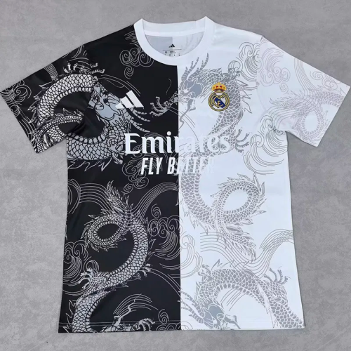 25-26 Real Madrid White Black Special Edition Fans Training Shirts *龙纹