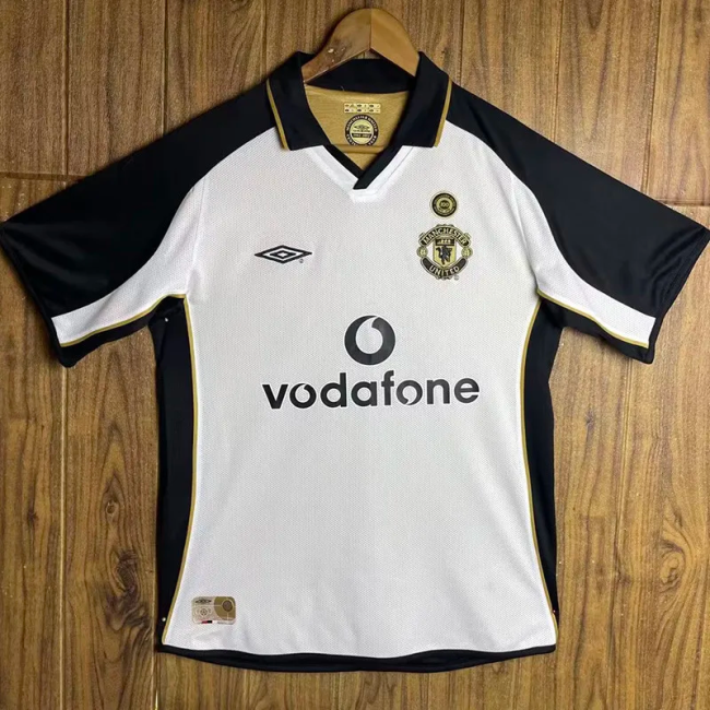 2001-2002 Manchester United 100th Centenary White Black Retro Soccer Jersey