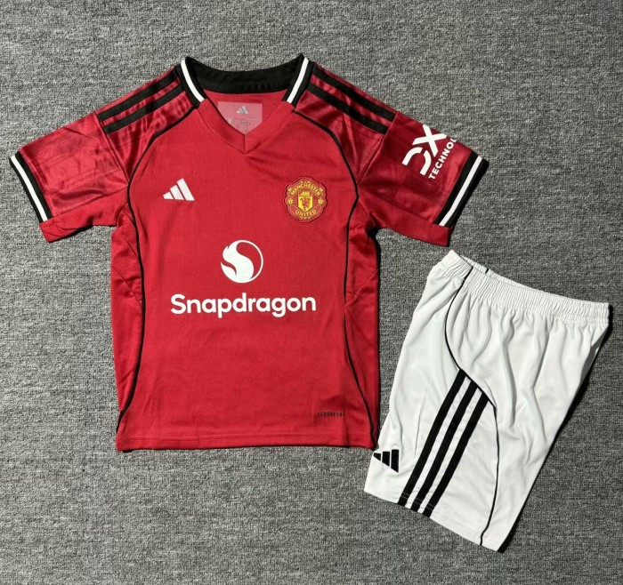 25-26 Manchester United Home Kids Soccer Jersey