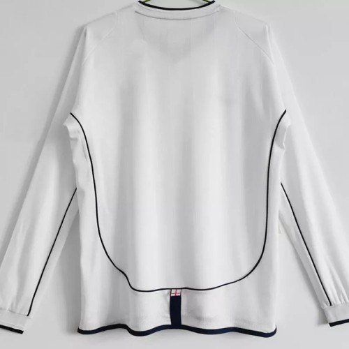 2002 England Home Retro Long Sleeve Soccer Jersey