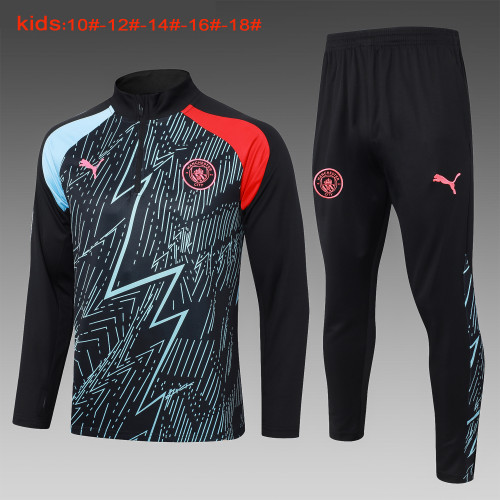 23-24 Manchester City High Quality Kids Half Pull Tracksuit
