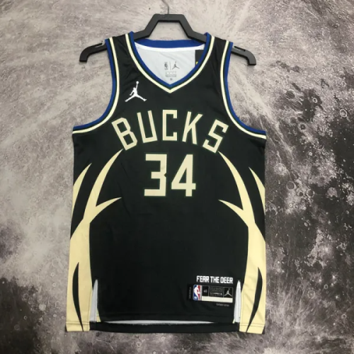 22-23 BUCKS ANTETOKOUNMPO #34 Black Top Quality Hot Pressing NBA Jersey (Trapeze Edition)