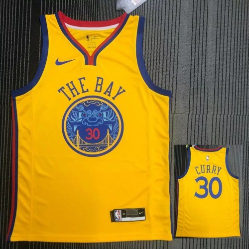 2018 Warriors CURRY #30 Yellow Retro NBA Jersey