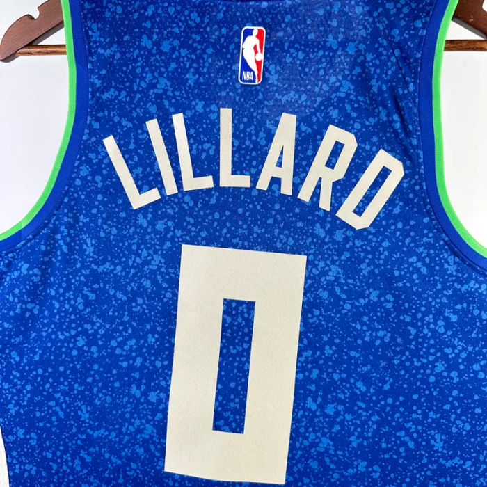 23-24 BUCKS LILLARD #0 Blue City Edition Top Quality Hot Pressing NBA Jersey(V领)