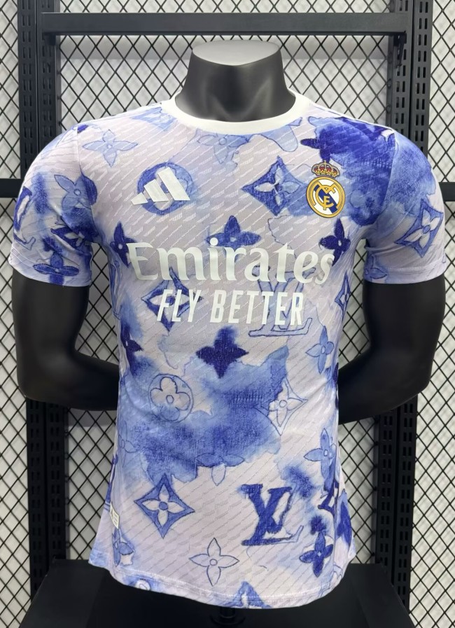 25-26 Real Madrid White Blue Special Edition Player Version Training Shirts *L
