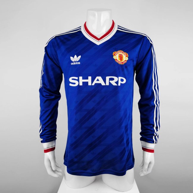 1986 Manchester United Third Blue Long sleeves Retro Soccer Jersey