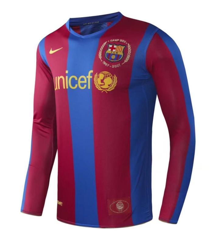 2007-2008 Barcelona Home Long sleeves Retro Soccer Jersey