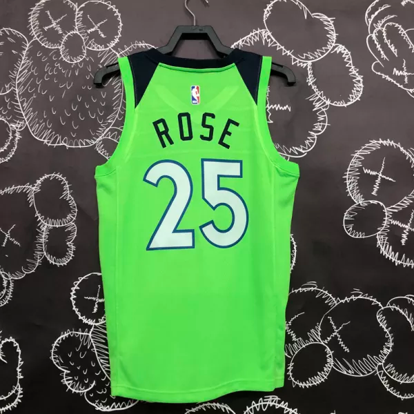 Timberwolves ROSE #25 Fluorescent Green Top Quality Hot Pressing NBA Jersey