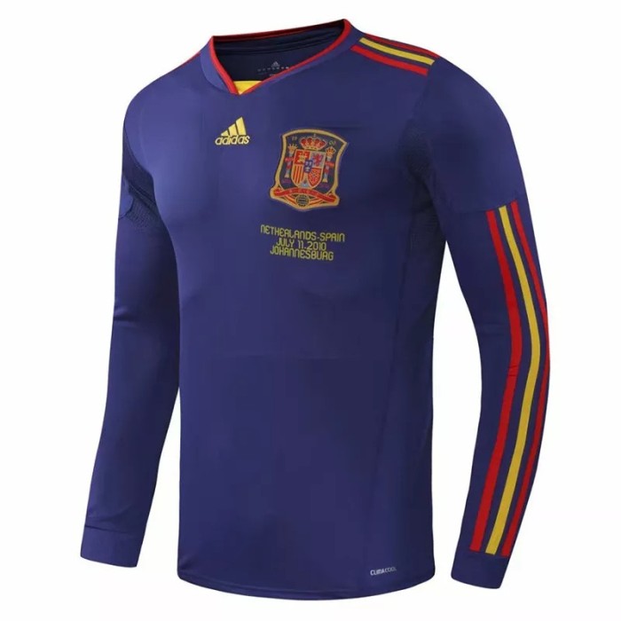 2010 Spain Away Long Sleeve Retro Soccer Jersey(带胸前决赛字)