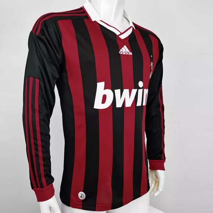 2009-2010 AC Milan Home Long Sleeve Retro Soccer Jersey