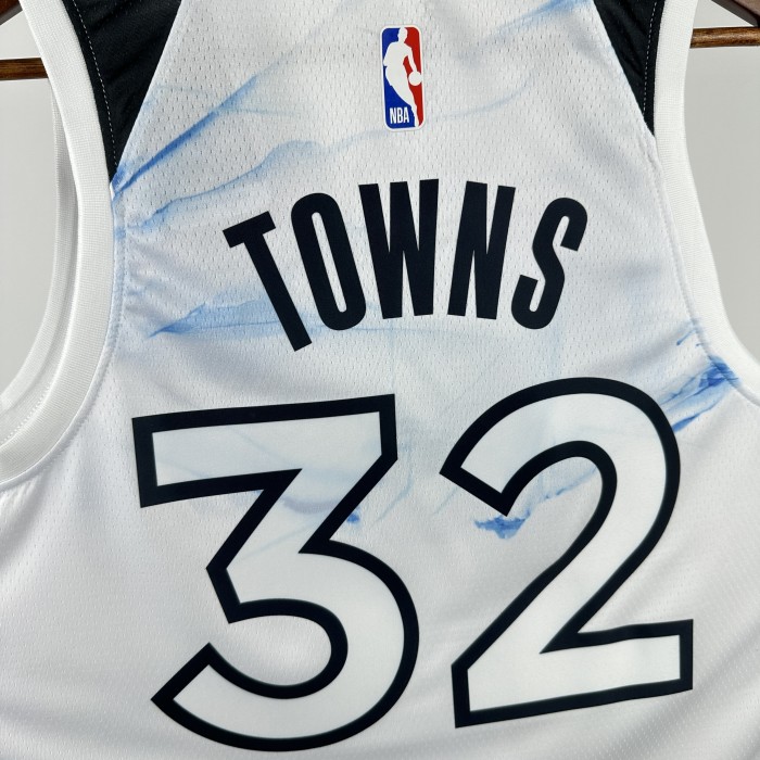 24-25 Timberwolves TOWNS #32 White City Edition Top Quality Hot Pressing NBA Jersey