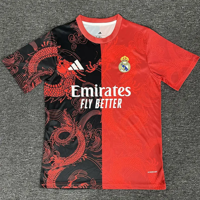25-26 Real Madrid Red Black Special Edition Fans Training Shirts *龙纹