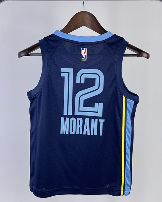 2023 GRIZZLIES MORANT #12 Blue Top Quality Hot Pressing Kids NBA Jersey