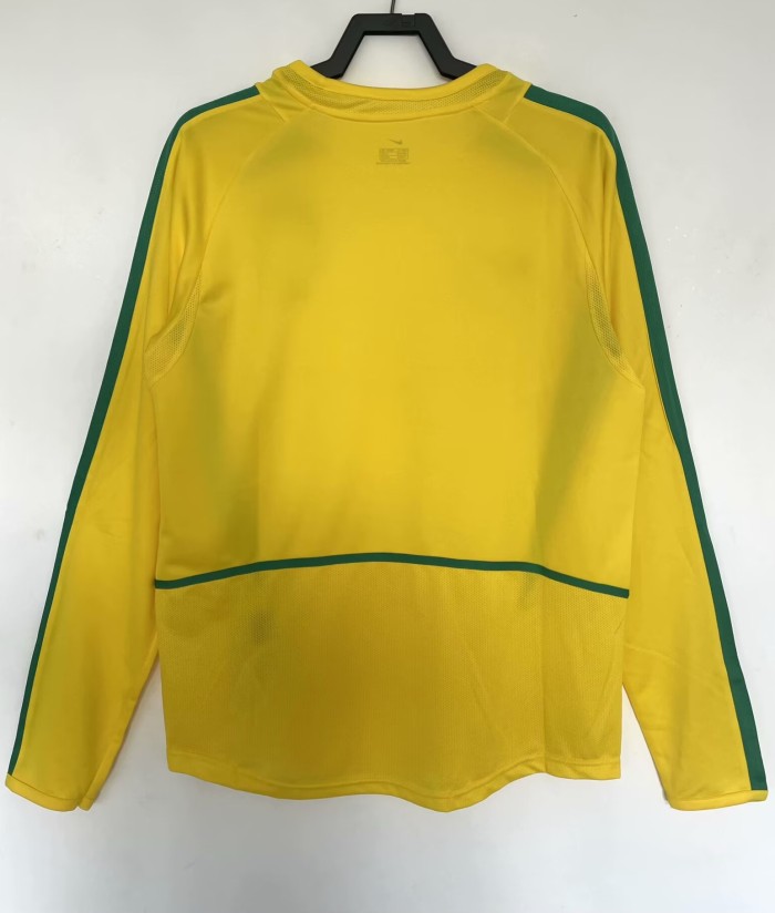 2002 Brazil Home Long sleeves Retro Soccer Jersey 