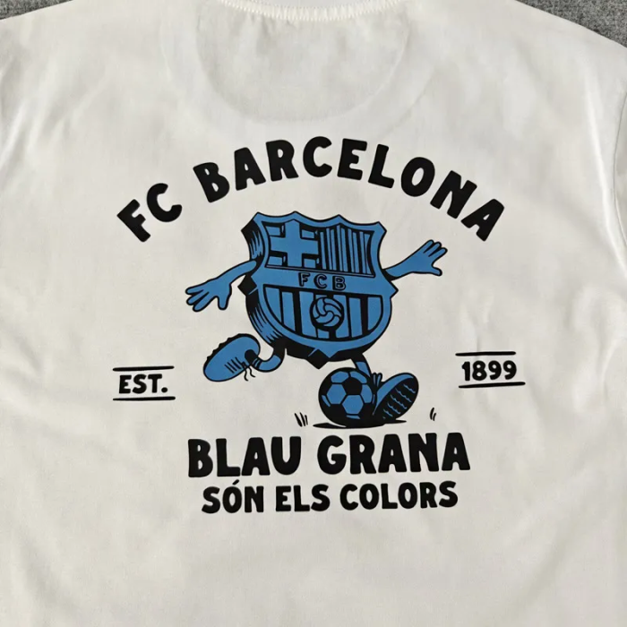 25-26 Barcelona White High Quality Casual T-Shirt #圆领蓝标