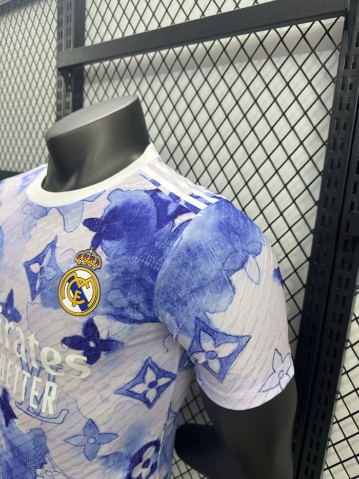 25-26 Real Madrid White Blue Special Edition Player Version Training Shirts *L