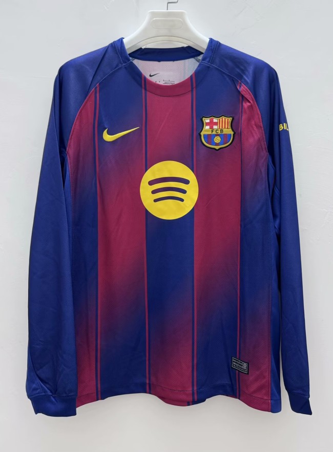 25-26 Barcelona Home Long Sleeve Fans Soccer Jersey