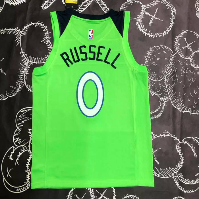 Timberwolves RUSSELL #0 Fluorescent Green Top Quality Hot Pressing NBA Jersey