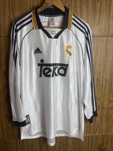 2000 Real Madrid Home Long Sleeve Retro Soccer Jersey