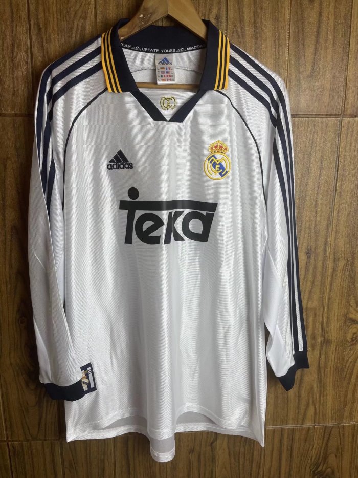 2000 Real Madrid Home Long Sleeve Retro Soccer Jersey