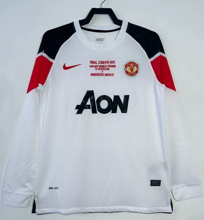 2010-2011 Manchester United Away Long Sleeve Retro Soccer Jersey