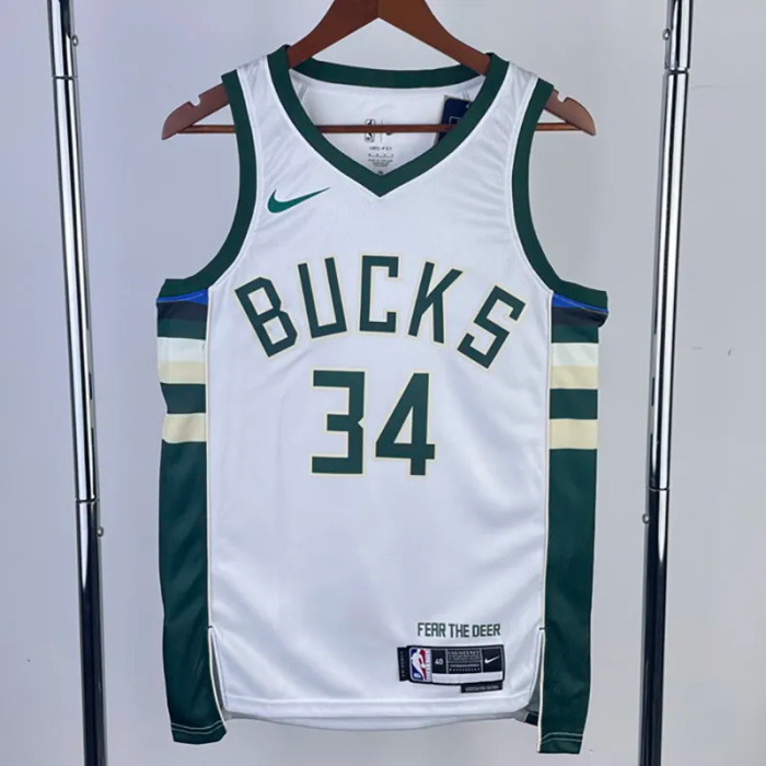 22-23 BUCKS ANTETOKOUNMPO #34 Home White Top Quality Hot Pressing NBA Jersey(V领)