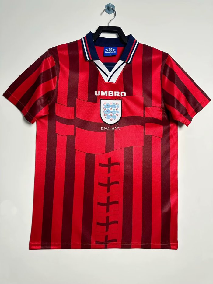1998 England Away Red Retro Soccer Jersey