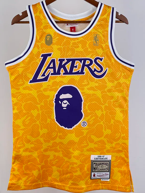 2023 LAKERS & BAPE #93 Yellow Top Quality Hot Pressing NBA Jersey(猿人头)
