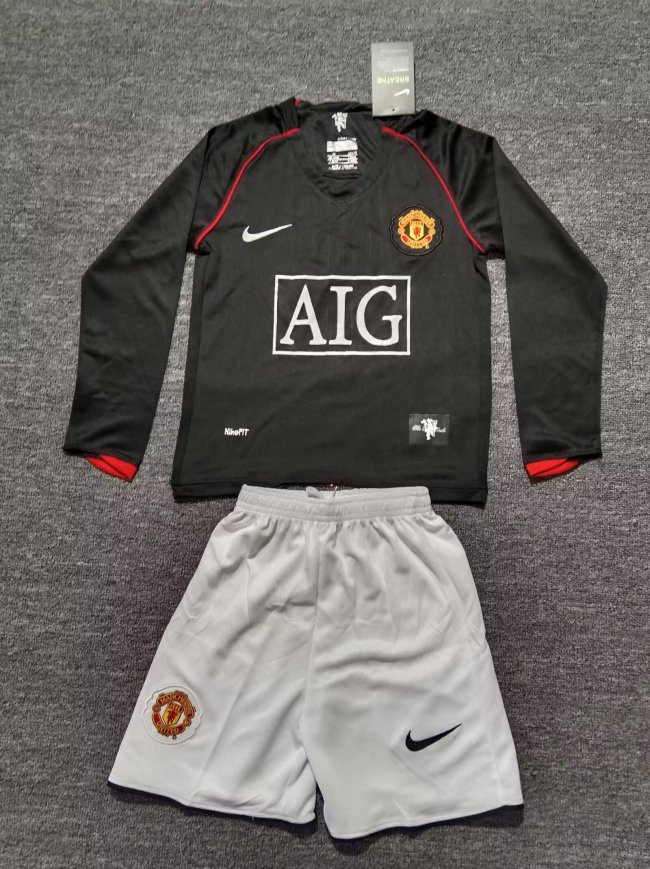 2007-2008 Manchester United Away Long sleeves Retro Kids Soccer Jersey