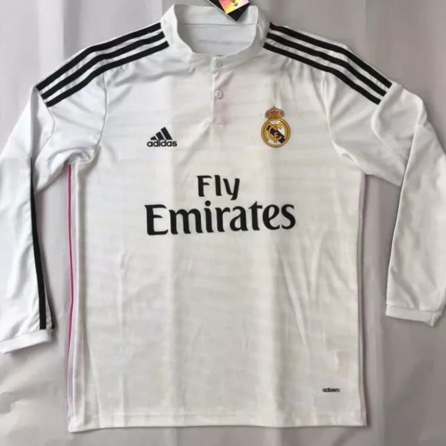 2014-2015 Real Madrid Home Long Sleeve Retro Soccer Jersey
