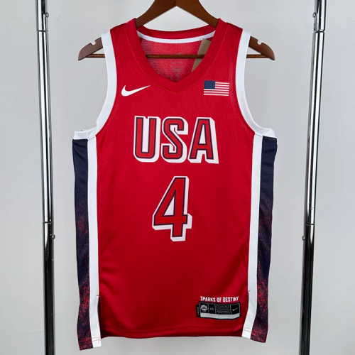 2024 Olympic Game USA CURRY # 4 Red Basketball Jersey