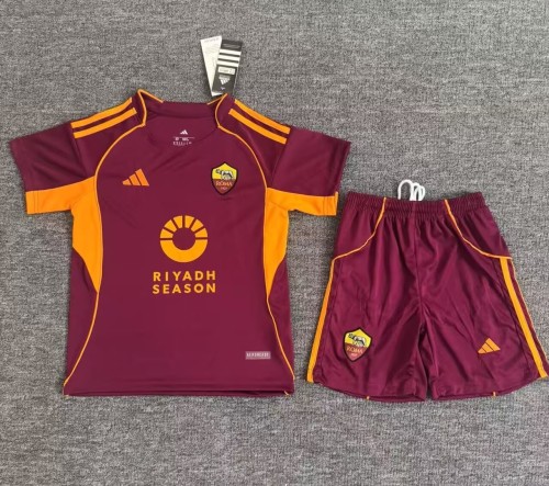 25-26 Roma Home Kids Soccer Jersey*带广告 1:1 Thai Quality