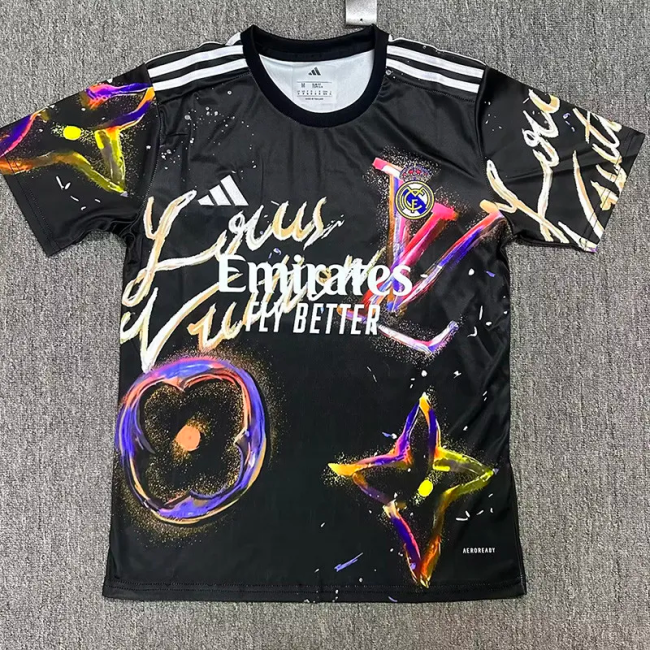 25-26 Real Madrid Black Blue Special Edition Fans Training Shirts *L
