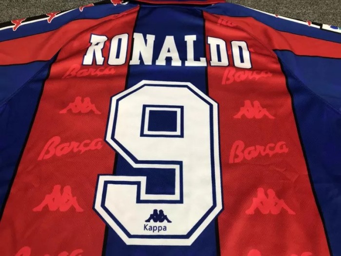 1996-1997 RONALDO # 9 Barcelona Home Red and Blue Retro Soccer Jersey